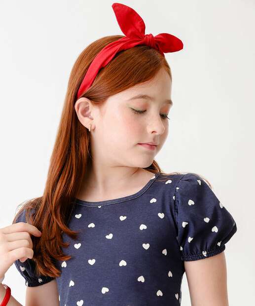 Vestido Infantil Corações Manga Bufante Marisa Tam 4 a 10
