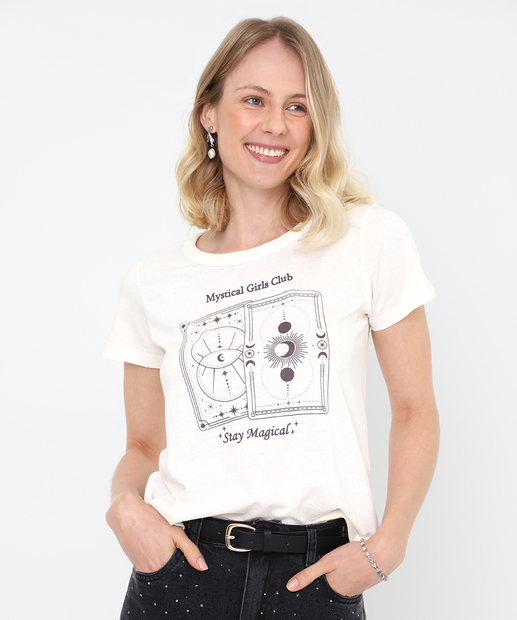 Image_Camiseta Feminina Estampada Manga Curta Marisa Off White