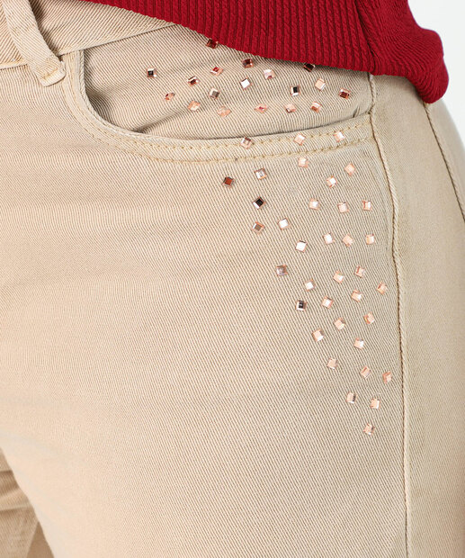 Calça Wide Leg Feminina Sarja Bolsos 