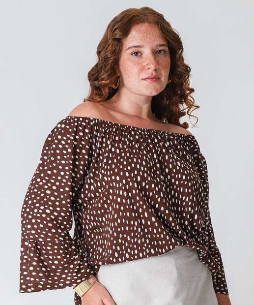 Image_Blusa Ciganinha Plus Size Feminina Poá Marisa Marrom