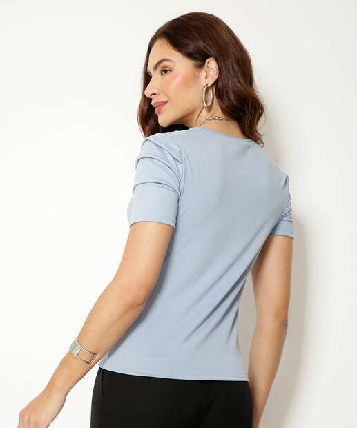 Blusa Feminina Manga Curta Pregas Marisa