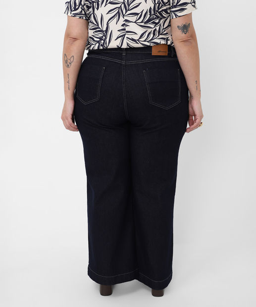 Calça Plus Size Feminina Wide Leg Petit Jeans Sawary Azul