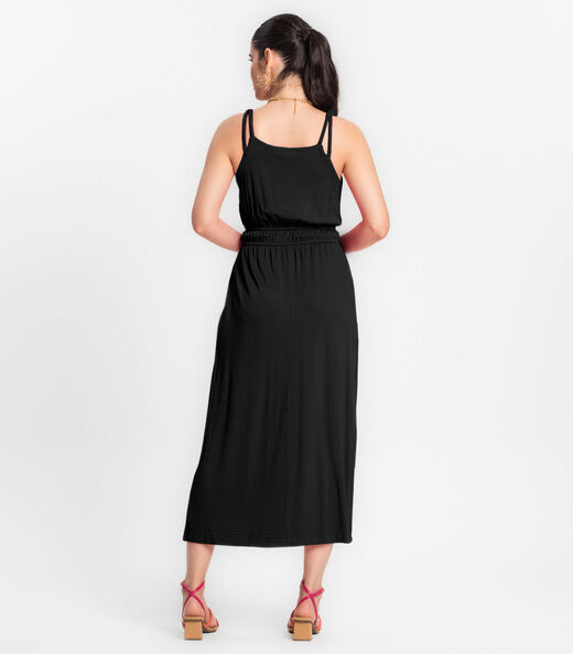 Vestido Midi Feminino Em Visco Maquinetada Endless Preto