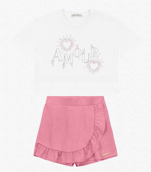 Conjunto Feminino Blusa com Shorts Saia Trick Nick Branco