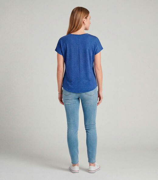 Blusa Feminina Básica Manga Curta Infinita Cor Azul