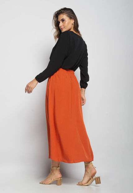 Blusa Gola V Manga Longa Viscolinho Preto Salvatore