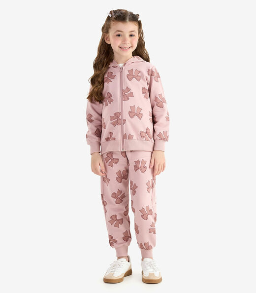 Conjunto Jaqueta e Calça Moletom Sarjado Rovi Kids Rosa