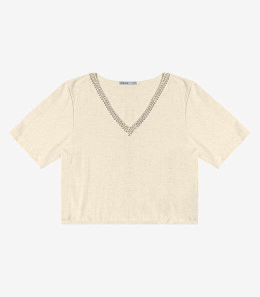 T- shirt em V Feminina Endless Bege