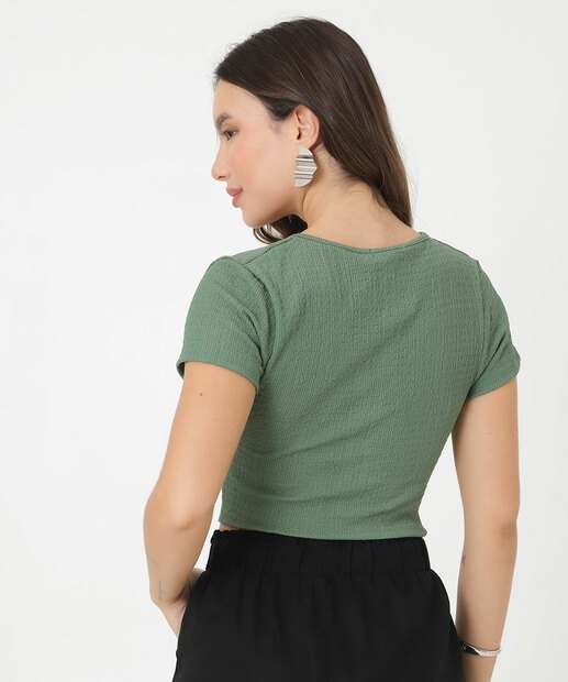 Blusa Cropped Feminina Transpassado Manga Curta Marisa