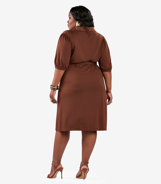 Vestido Midi Manga 3/4 Plus Size Secret Glam Marrom