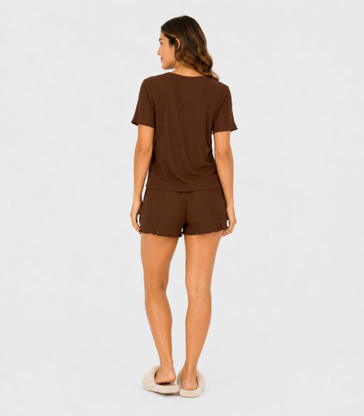 Pijama Feminino Canelado Select Marrom