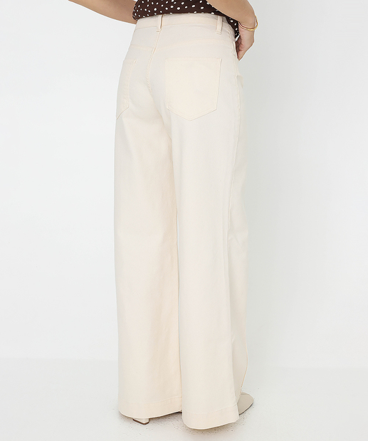 Calça Feminina Sarja Wide Leg Friso Marisa Bege