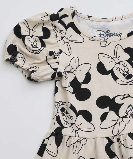 Vestido Infantil Minnie Manga Bufante Disney Tam 4 a 10 Bege