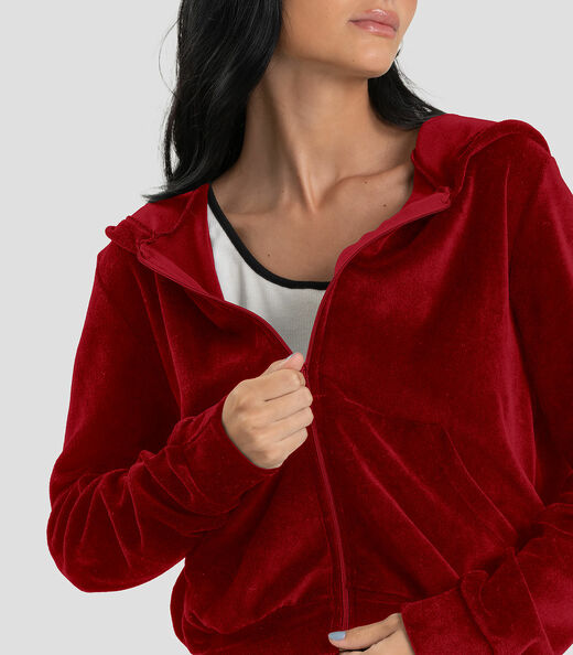 Jaqueta Feminina Plush Com Capuz Dianna Vermelho