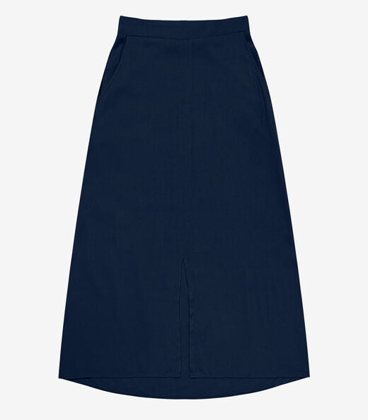 Saia Midi Feminina em Viscose Sarjada Endless Azul