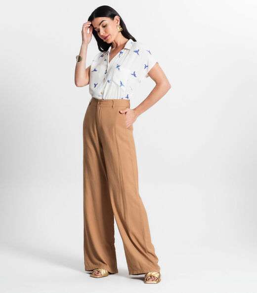 Camisa Feminina Manga Curta Viscose Select Azul