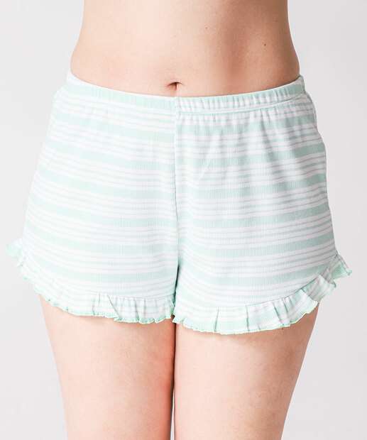 Pijama Feminino Canelado Listras Babado Marisa Verde