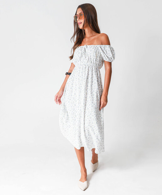 Image_Vestido Feminino Midi Estampa Flores Marisa Branco