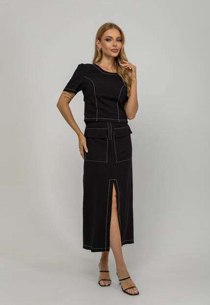 Blusa De Alfaiataria Decote Costas Preto Salvatore