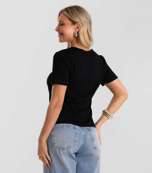 Blusa Feminina Básica Visco Maquinetada Rovitex Preto