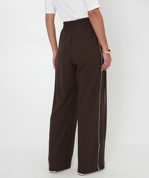 Calça Feminina Crepe Pantalona Friso Marisa Marrom