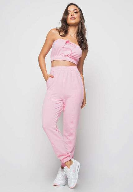 Cropped  Tomara Que Caia Malha Comfort Rosa