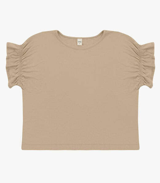 Blusa Feminina Viscotorcion Detalhe Manga Rovitex Marrom