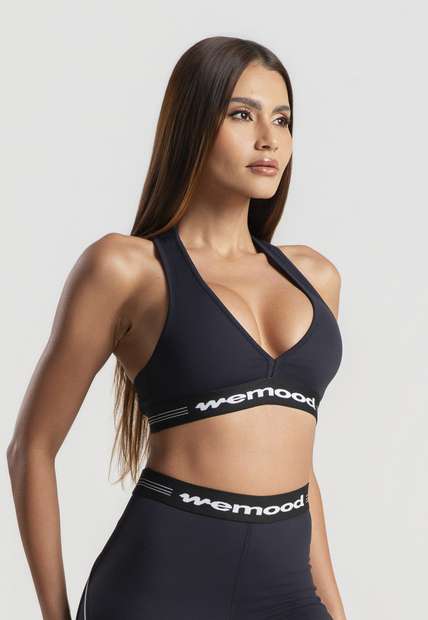 Top Fitness Decote V com Elástico Preto Wemood