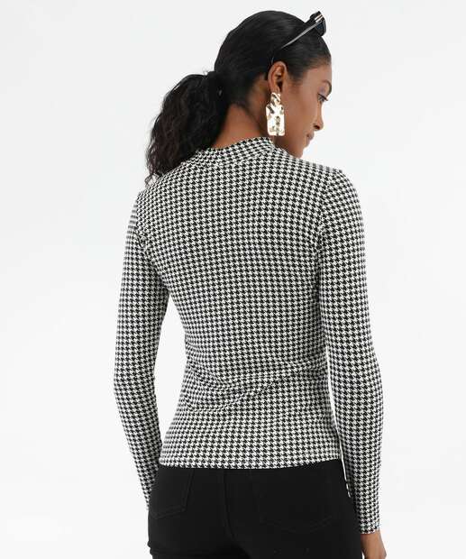 Blusa Feminina Pied Poule Manga Longa Marisa Preto