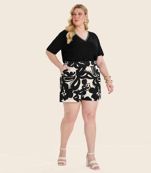 Blusa Manga Curta Pluz Size Secret Glam Preto