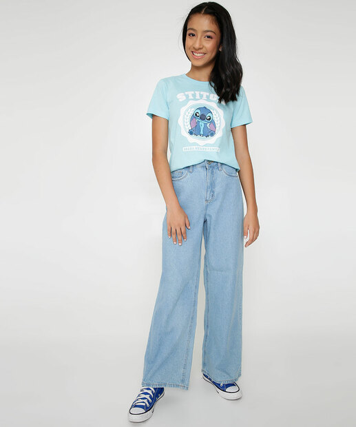 Camiseta Juvenil Manga Curta Estampa Stitch Disney Tam 10 a 16