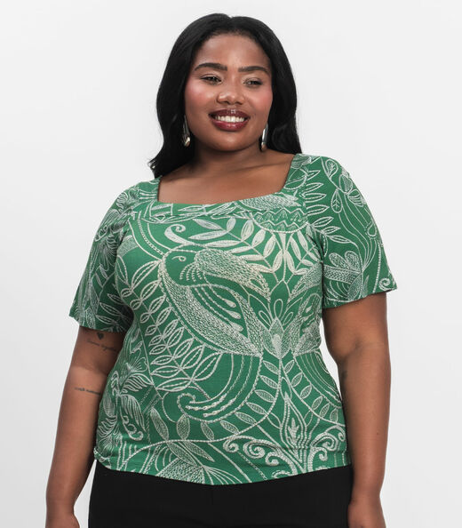 Blusa Manga Curta Plus Size Secret Glam Verde