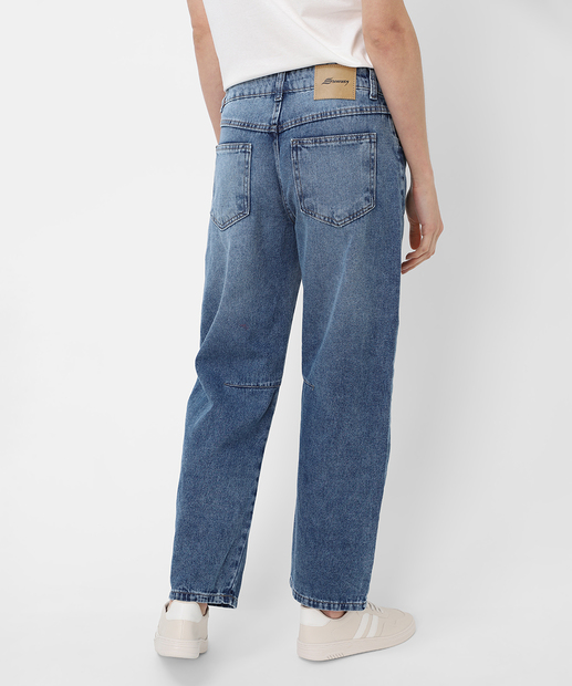 Calça Jeans Barrel Feminina Bolsos Sawary Azul