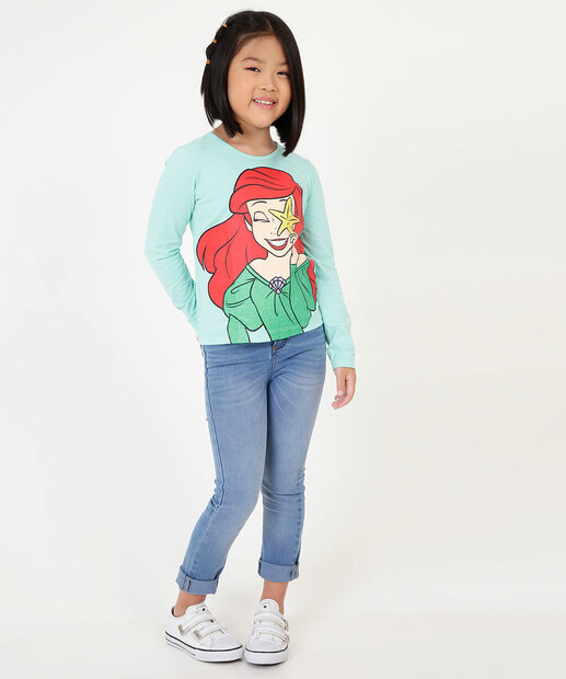 Camiseta Infantil Princesa Ariel Disney Tam 4 a 10