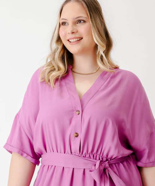 Vestido Plus Size Feminino Botões Manga Curta Marisa