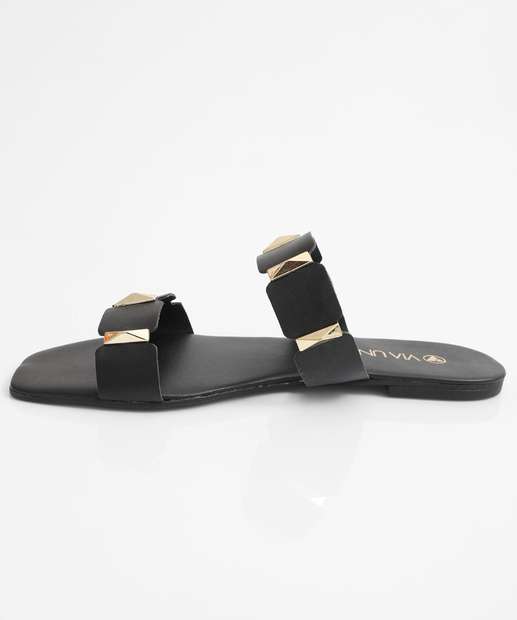 Rasteirinha Feminina Tiras Tachas Via Uno Preto 