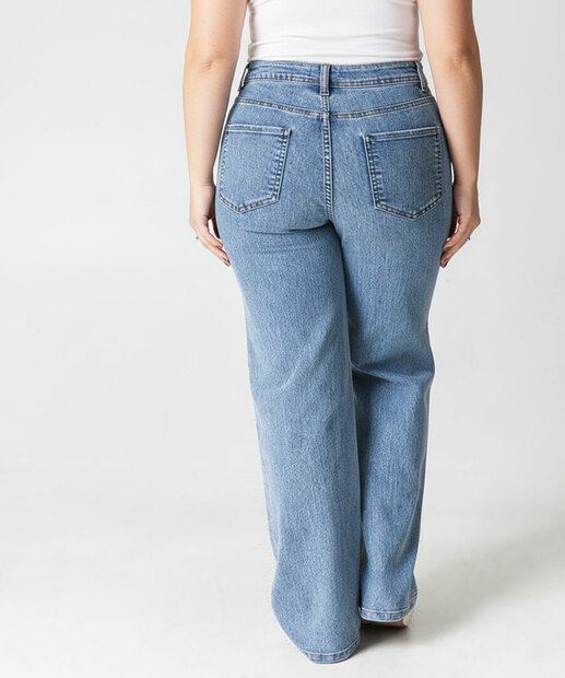 Calça Feminina Wide Leg Petit Jeans Marmorizada Marisa Azul
