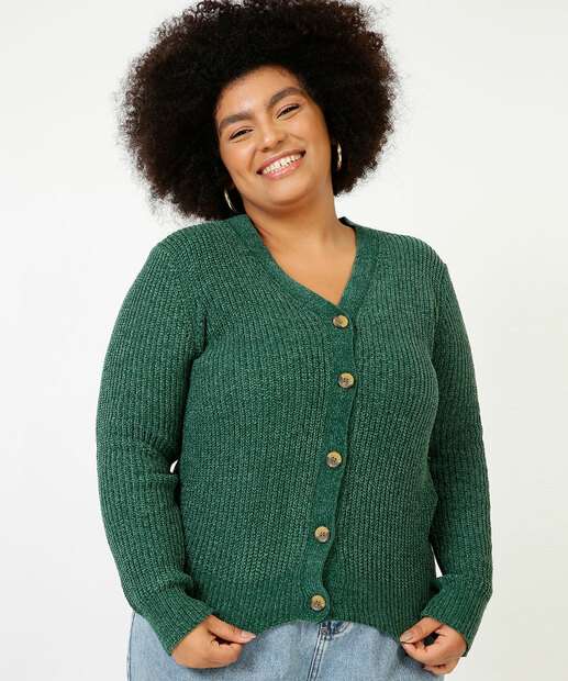 Cardigan Plus Size Feminino Chenille Botões Marisa