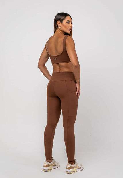 Calça Legging Suplex Poliamida Com Bolso Quadrado Marrom Salvatore