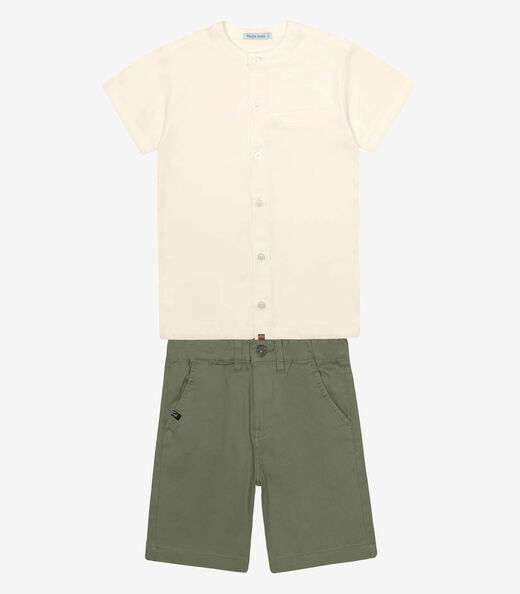 Conjunto Menino Camisa Com Bermuda Trick Nick Bege
