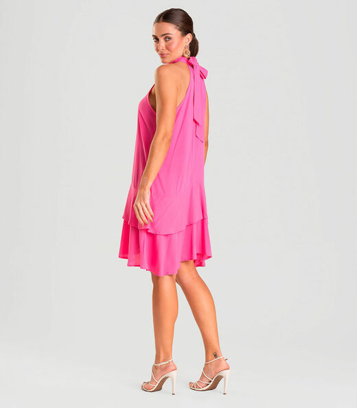 Vestido Curto Feminino Em Viscose Style Box Rosa