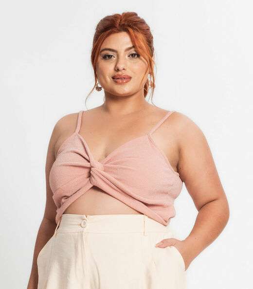 Blusa Cropped Feminina Plus Size Secret Glam Rosa