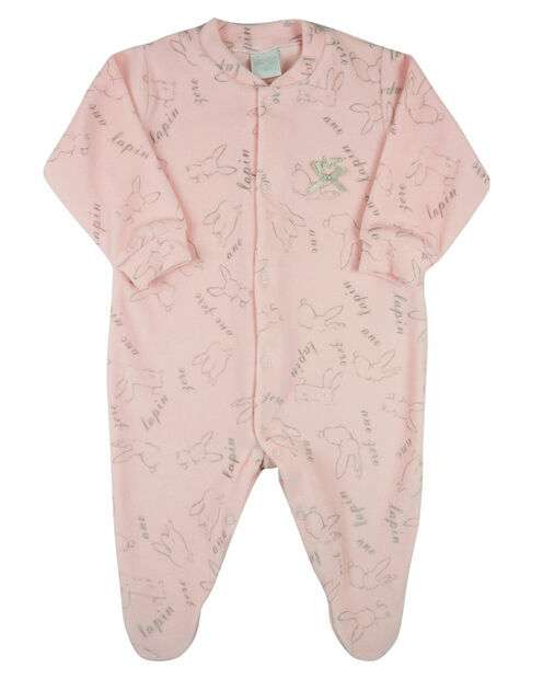 Macacão Bebe Menina Plush Estampado e Liso Kit Macacão Plush Menina Coelhos e Bo