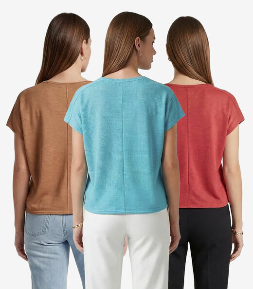 Kit 3 Blusas Femininas Recorte Na Costa Infinita Cor Sortidas