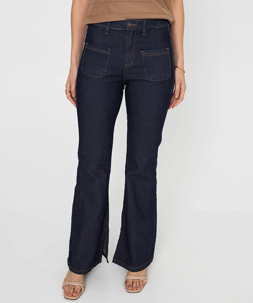 Calça Jeans Flare Fenda Feminina Azul