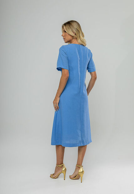 Vestido Midi Botões Frontais Azul Salvatore