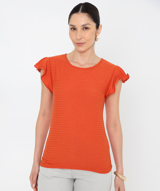 Blusa Feminina Babado Textura Marisa laranja