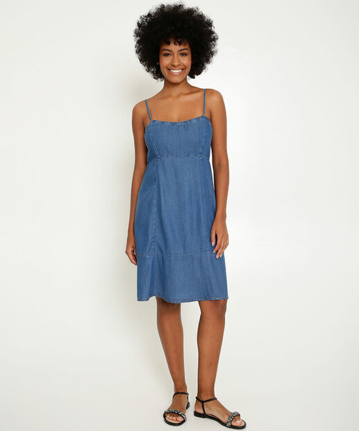 Vestido Jeans Curto Feminino Alças Finas Marisa