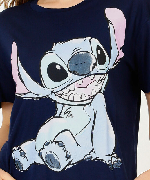 Pijama Feminino Listrado Stitch Manga Curta Disney  