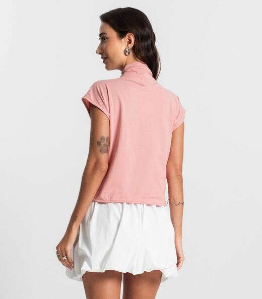 Blusa Feminina Manga Curta Meia Malha KO Rosa
